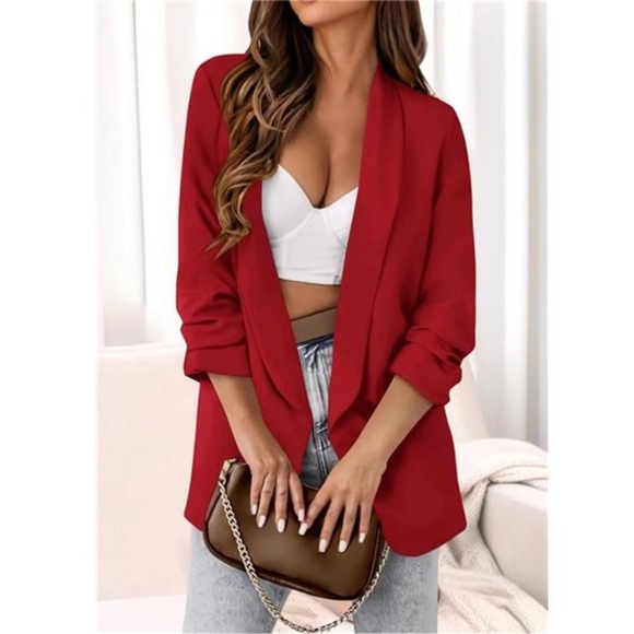 Women's Fall Casual Blazer Long Sleeve Open Front Suit Jacket with Pockets - Picture 4 of 6